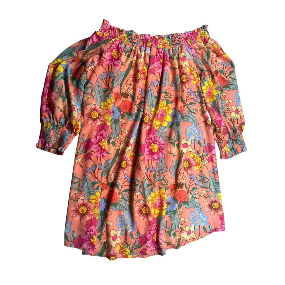 Umgee USA Womens XL Floral Off Shoulder Mini Dress Smocked Boho Cottagecore